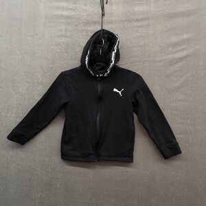 Puma Hoodie Sweatshirt Youth 8 Black Full Zip Logo Tape Hood Pockets Athletic